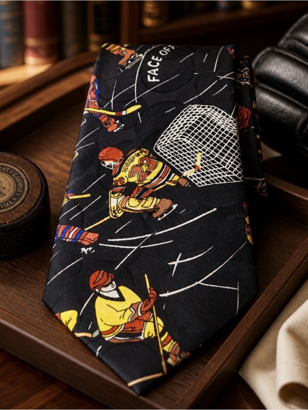Hockey Black Yellow Red Sports Party Necktie